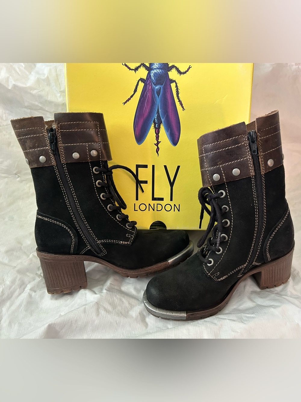 Fly London new in box Lask boots in black and brown